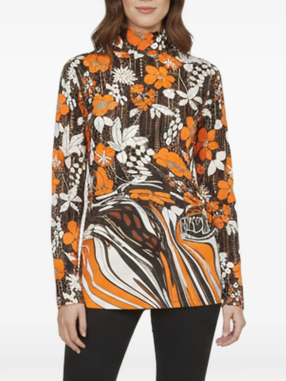 Prada Pre-Owned floral-print turtleneck top - Marrone