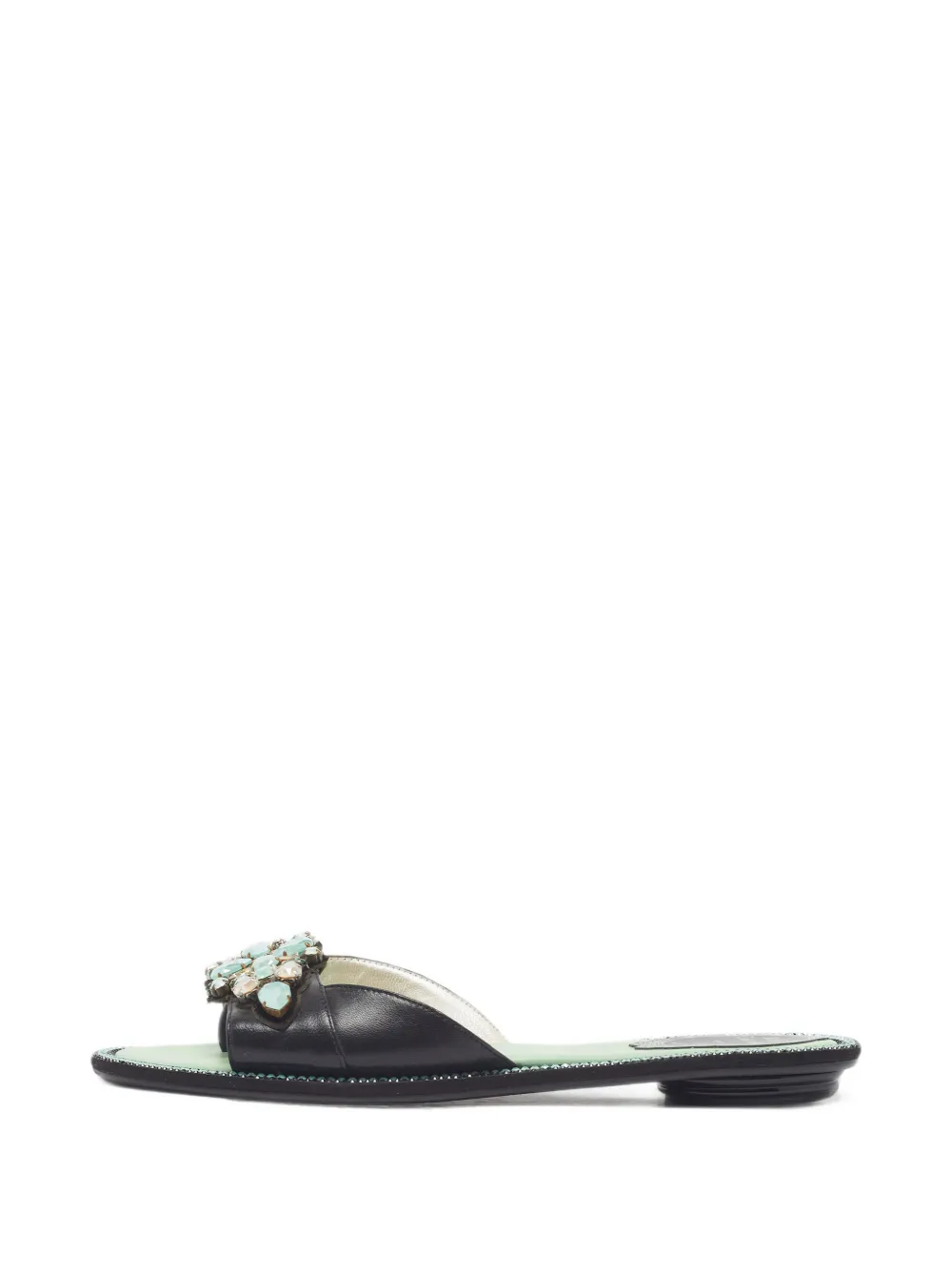 René Caovilla crystal-embellished leather flat sandals - Noir