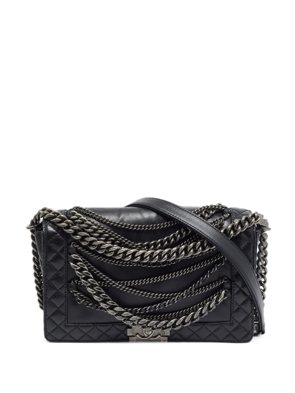 CHANEL Pre-Owned Borsa a tracolla Enchained Boy trapuntata - Nero