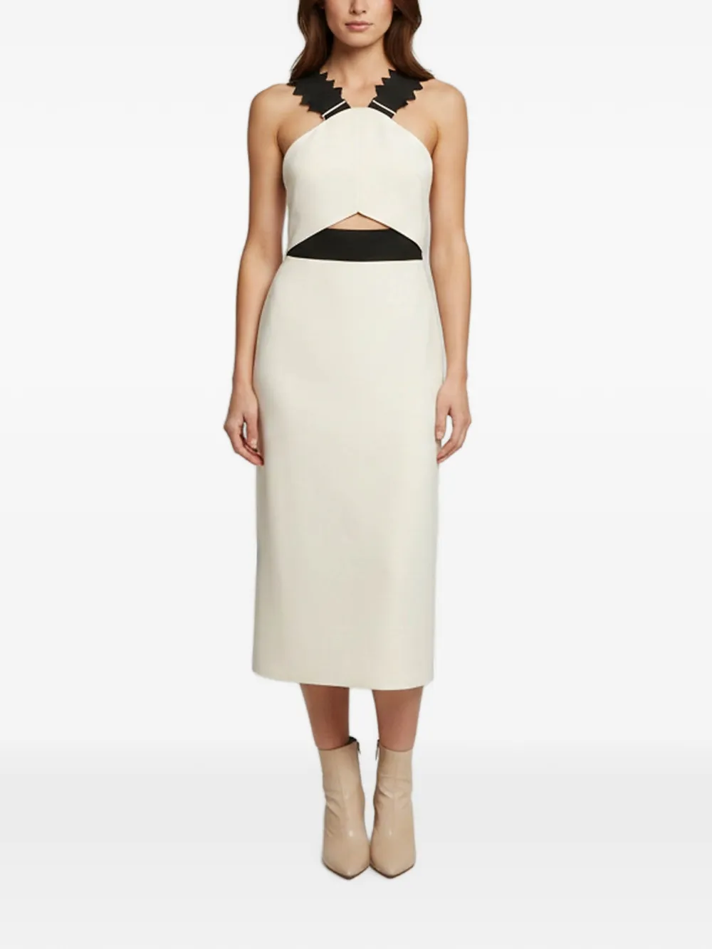 Self-Portrait cut-out zig-zag trim midi dress - Neutrals
