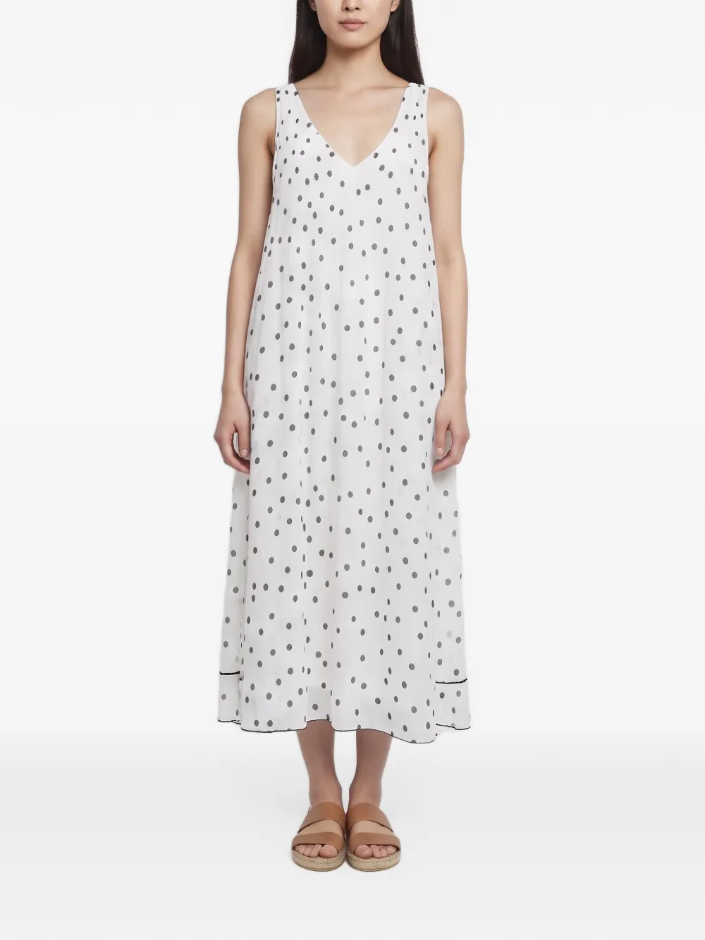GANNI polka-dot sleeveless midi dress - Bianco