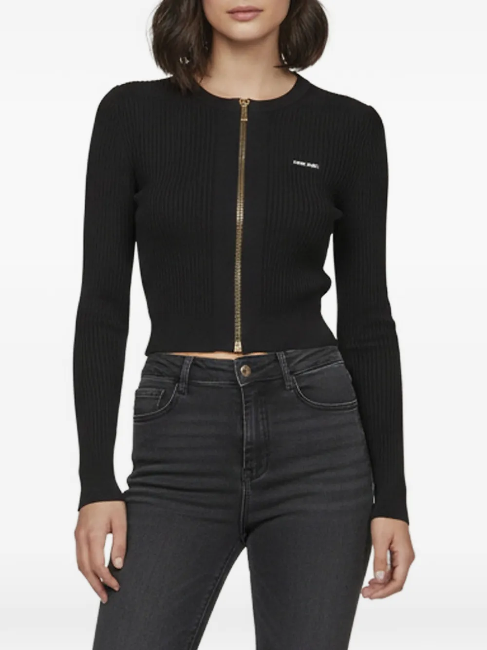 Miu Miu Pre-Owned rib-knit logo-appliqué cardigan - Nero