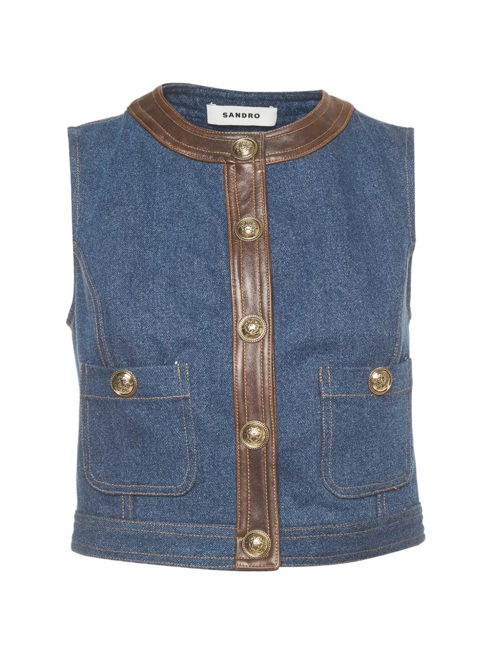SANDRO Portland leather-trim top - Blu