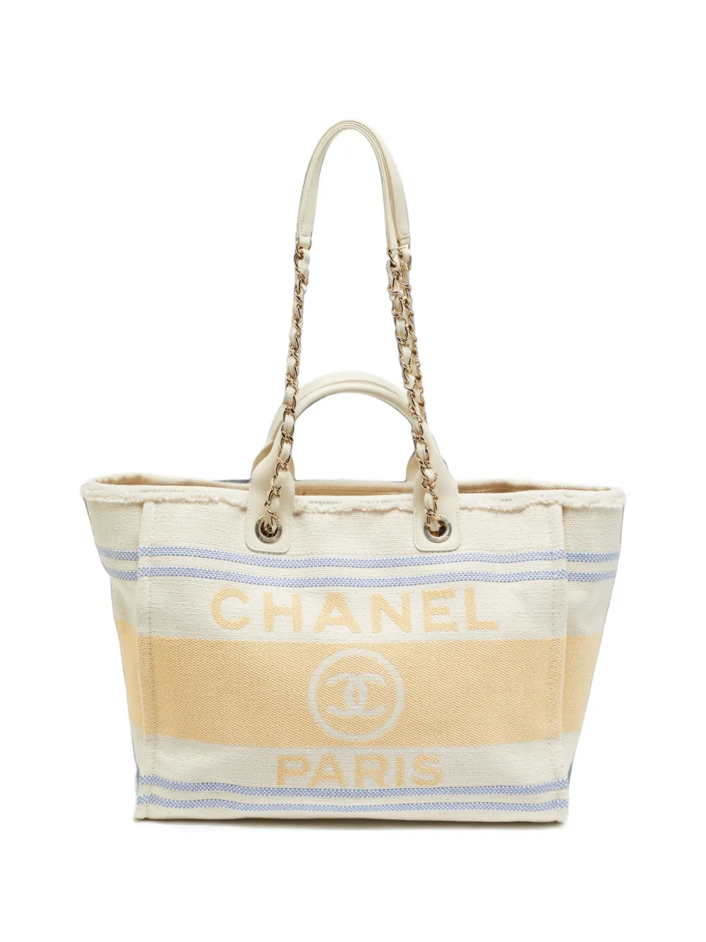 CHANEL Pre-Owned cabas Deauville médium rayé - Blanc CHANEL Pre-Owned cabas Deauville médium rayé - Blanc