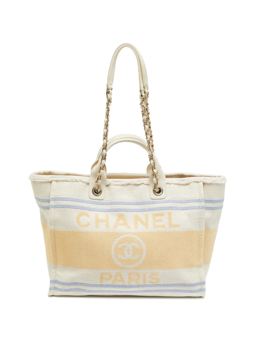 CHANEL Pre-Owned medium Deauville striped tote bag - White
