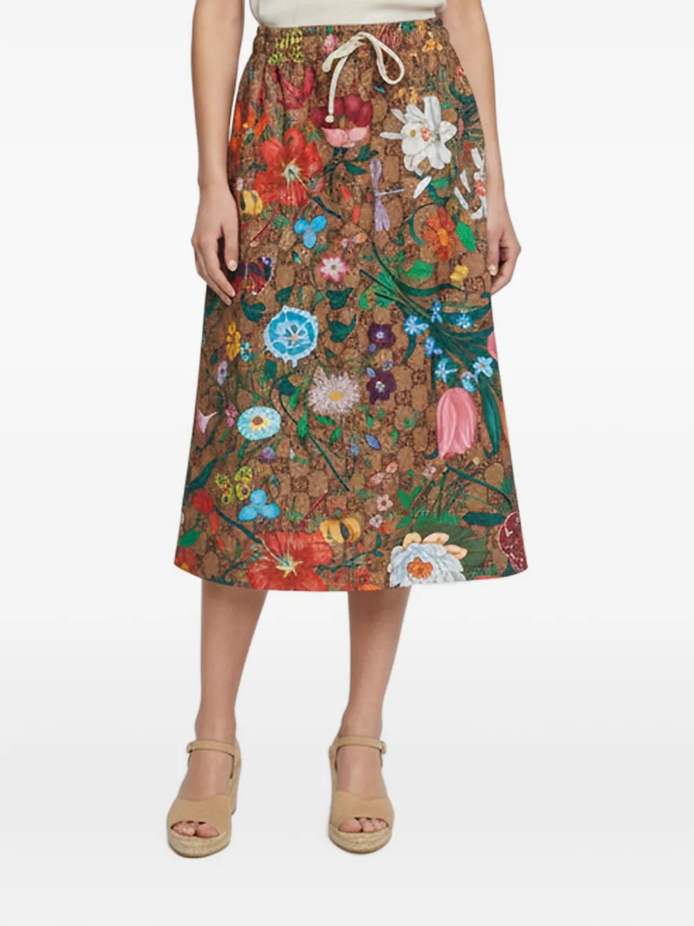 Gucci Pre-Owned jupe mi-longue GG Supreme Flora - Marron Gucci Pre-Owned jupe mi-longue GG Supreme Flora - Marron