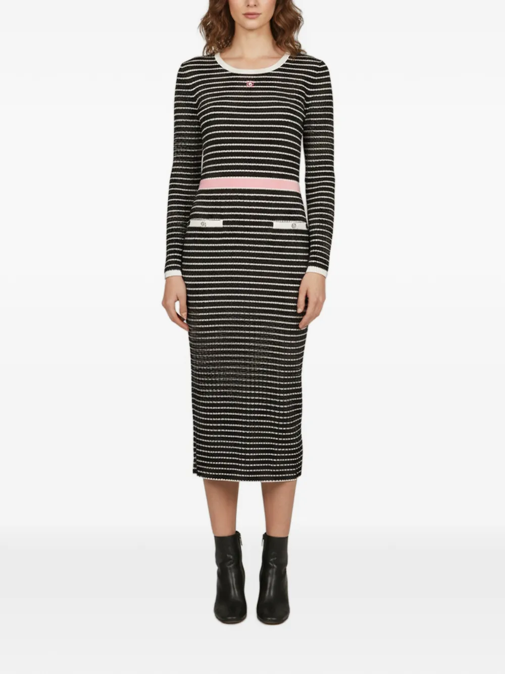 CHANEL Pre-Owned 2024 striped midi dress - Noir CHANEL Pre-Owned 2024 striped midi dress - Noir