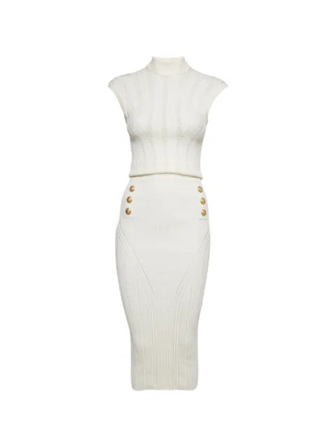 Balmain Pre-Owned 골지 니트 백리스 슬림 핏 미디 드레스
