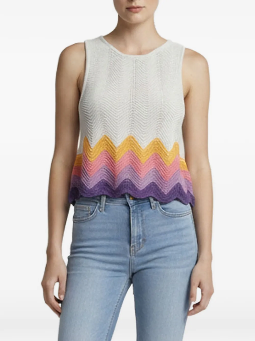 Pre-owned Sandro Crochet Wave-pattern Tank Top In Neutrals
