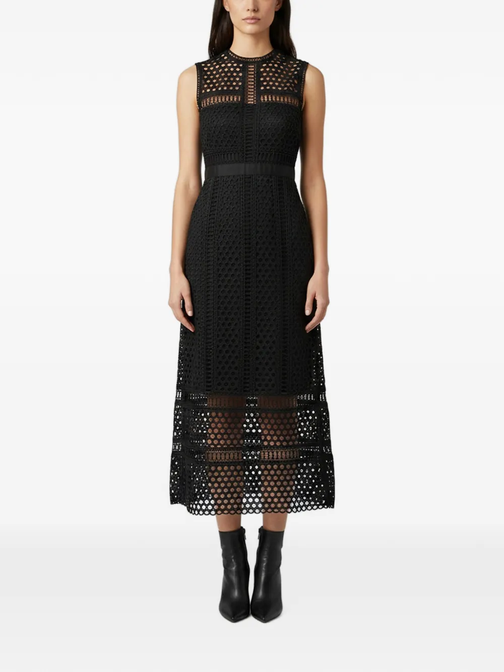 Self-Portrait Ärmelloses ausgestelltes Midikleid aus Spitze - Schwarz