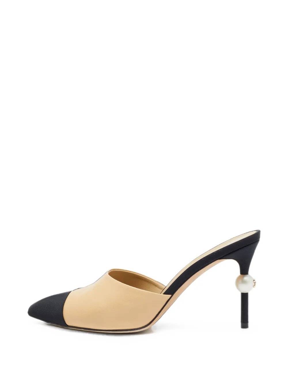 Pre-owned Chanel Cc Faux-pearl Embellished Mules In Neutrals