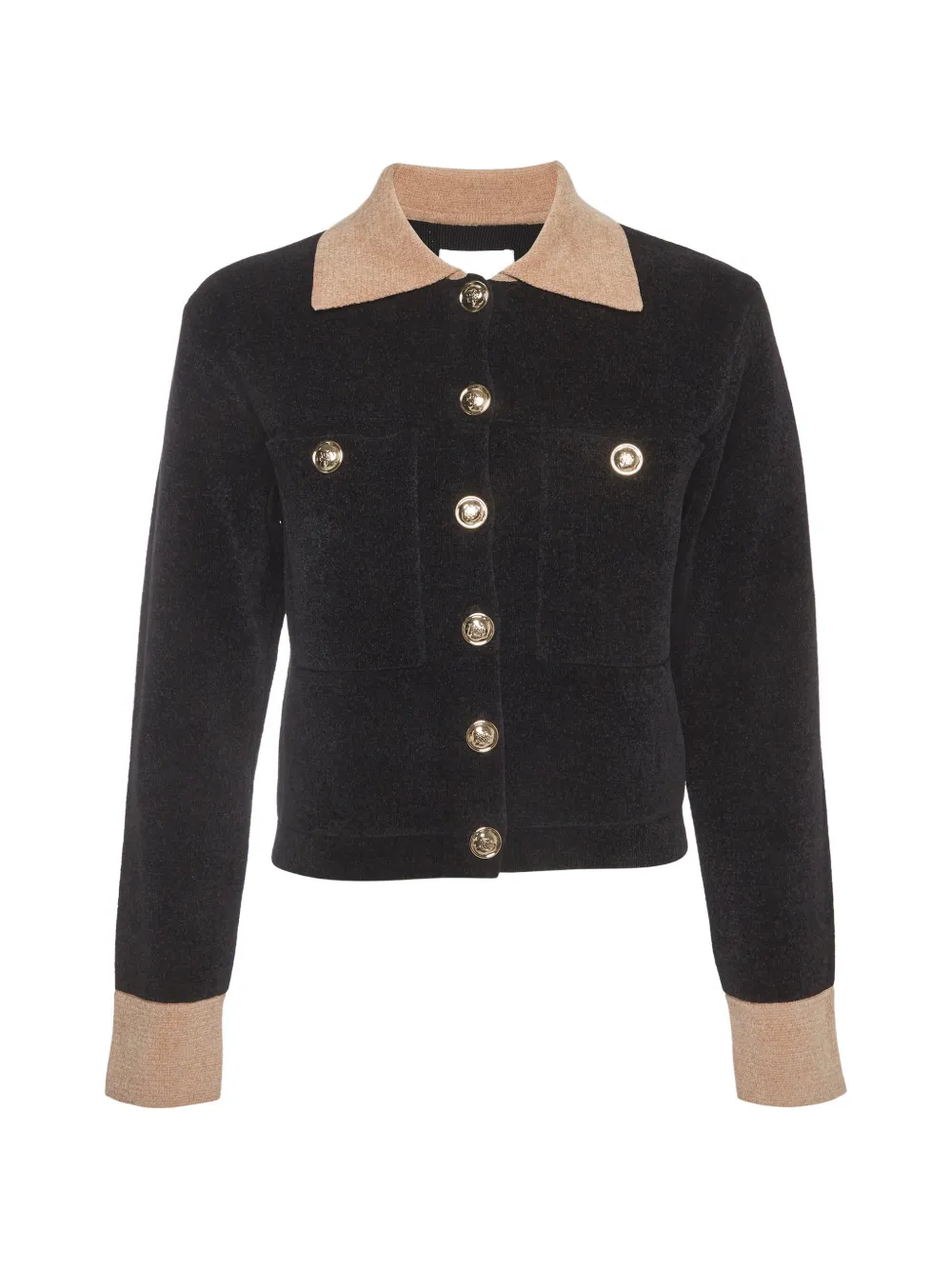 Pre-owned Sandro Contrast-collar Cardigan In Black