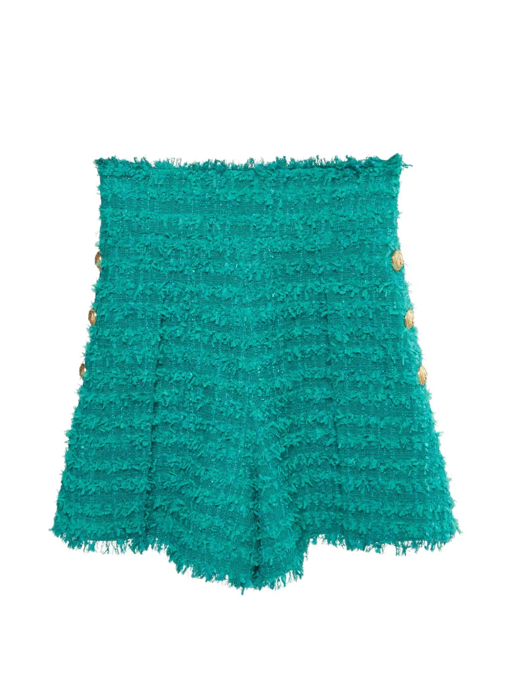 Pre-owned Balmain High-waisted Pleated Mini Shorts In Green