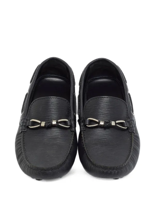 LOUIS VUITTON ローファー ブラック レザー Louis Vuitton Pre-Owned ノットディテール レザーローファー
