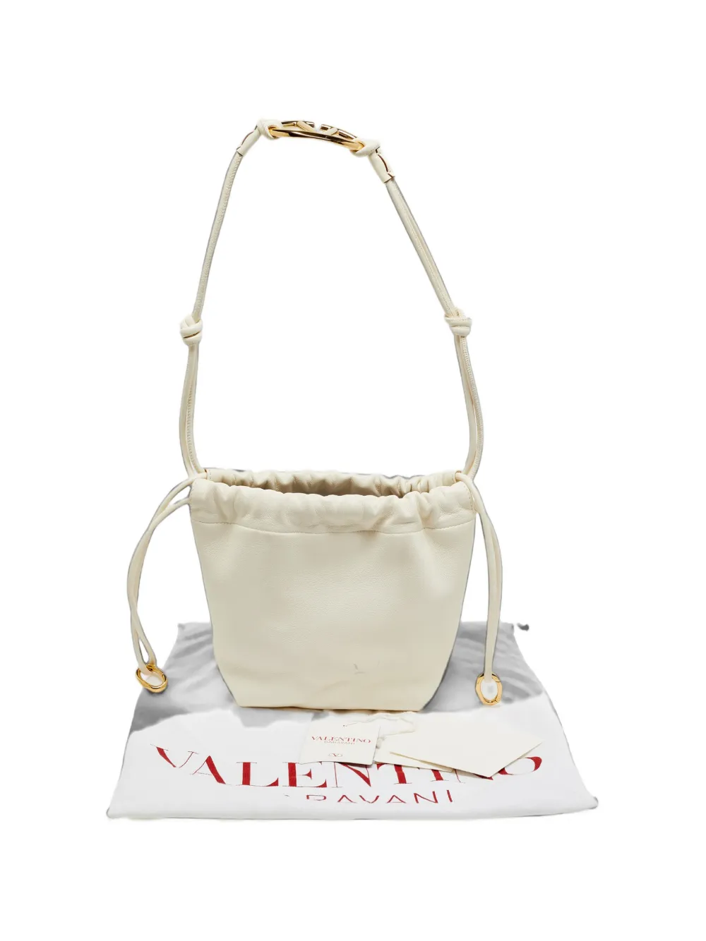 Valentino Garavani Pre-Owned VLogo Pouf leather mini bucket bag - Neutrals