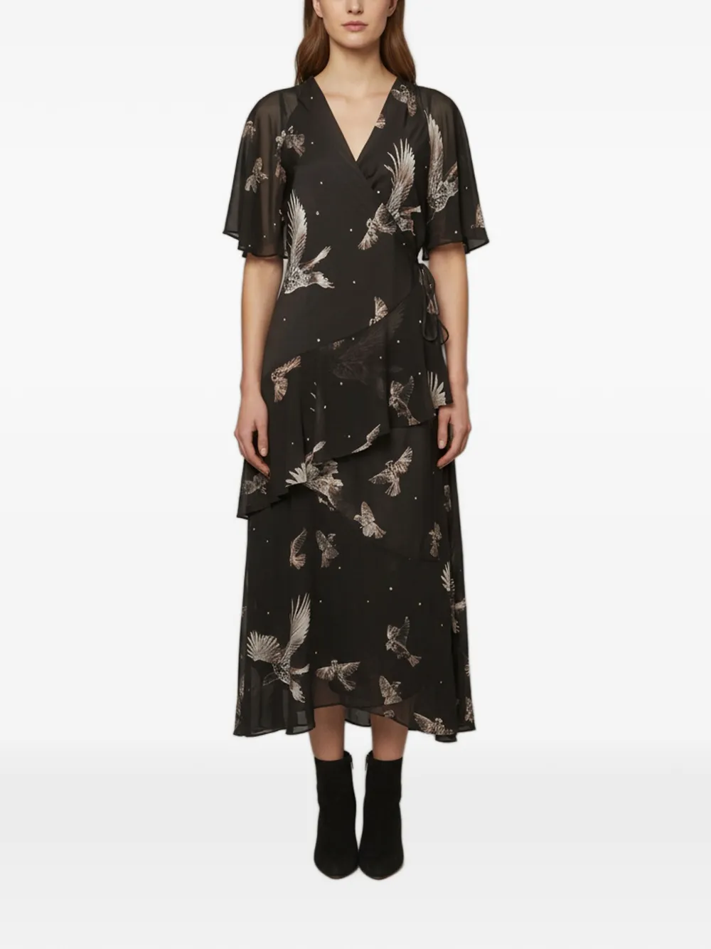 AllSaints Alana bird-print midi dress - Noir AllSaints Alana bird-print midi dress - Noir