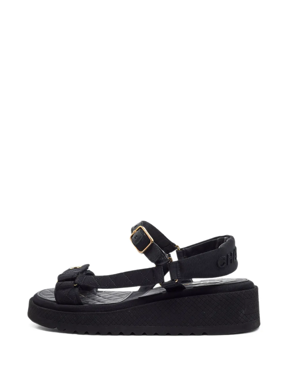Pre-owned Chanel Quilted Cc Sandals In Black