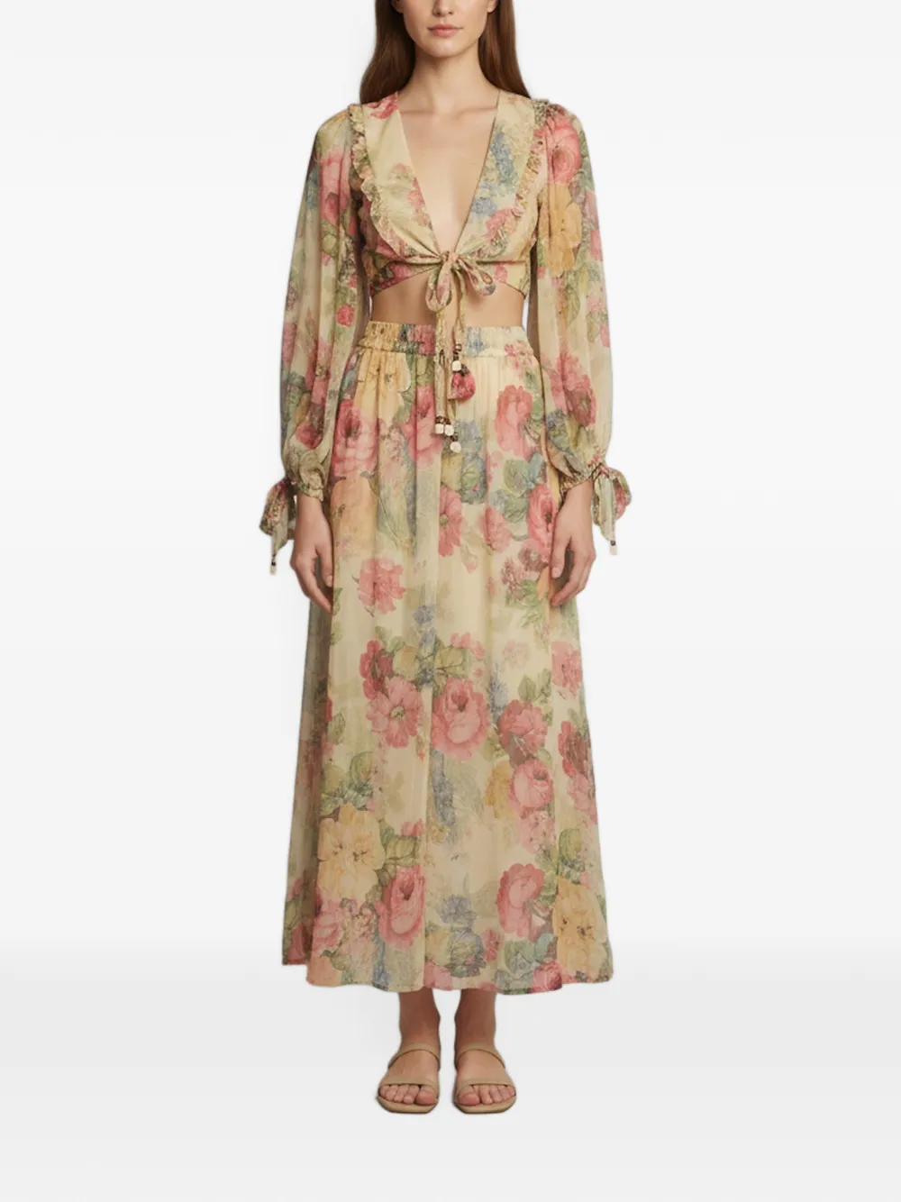 ZIMMERMANN Melody floral-print blouse and maxi skirt set - Toni neutri