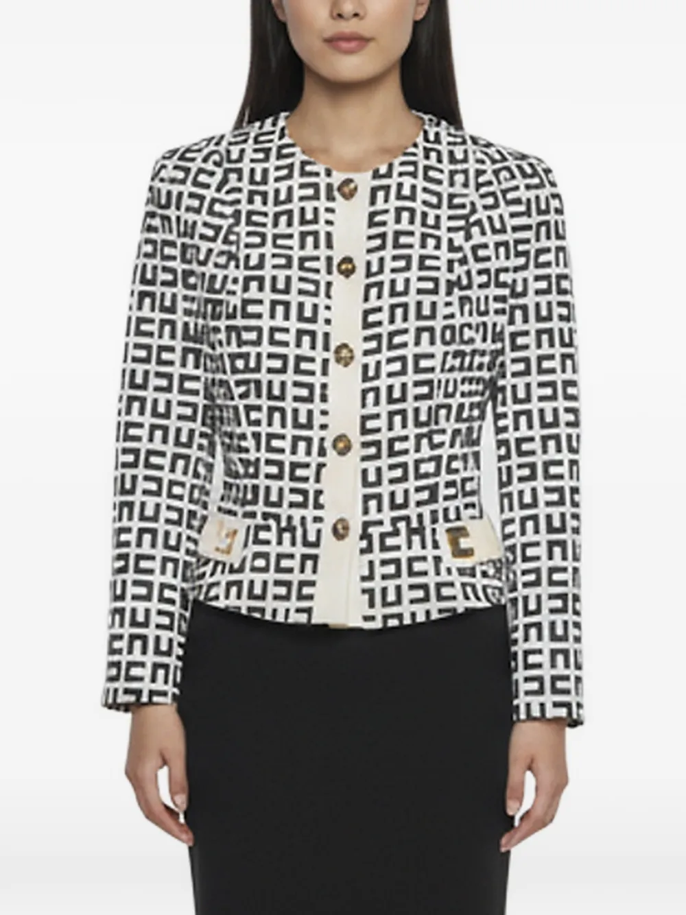 Elisabetta Franchi monogram-pattern crepe blazer - Bianco