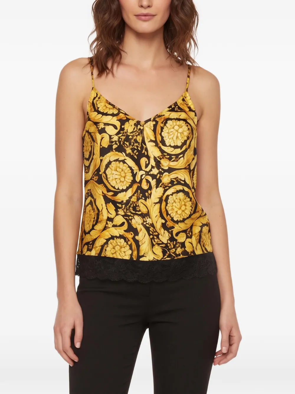 Versace Pre-Owned Barocco print lace-trim camisole - Nero