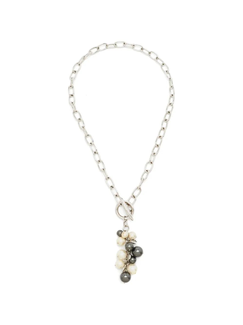 Aigner Vintage Halskette mit Kunstperlen und Quasten - Silber