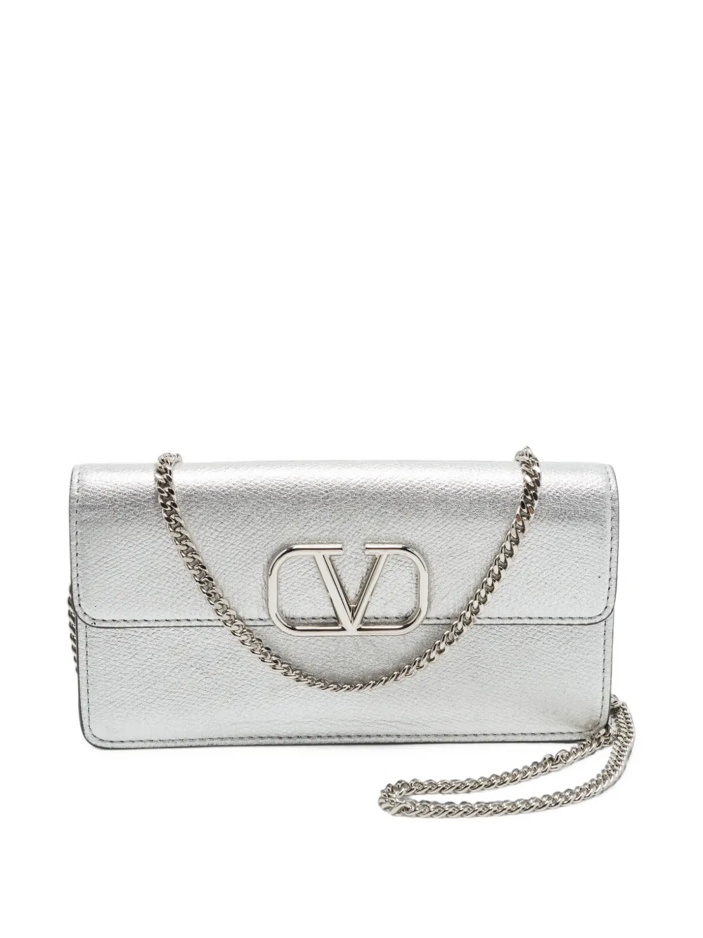 Valentino Garavani Pre-Owned VLogo leather chain wallet - Argento