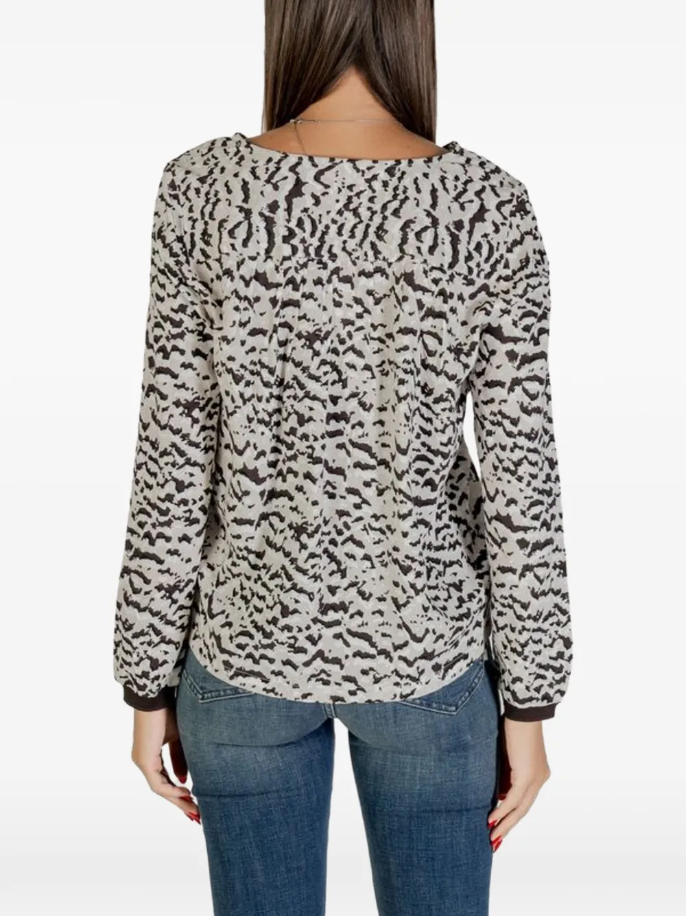 Street One abstract-print long-sleeve blouse Beige