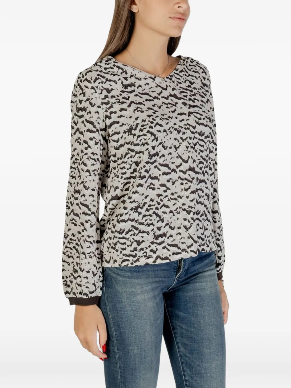Street One abstract-print long-sleeve blouse Beige