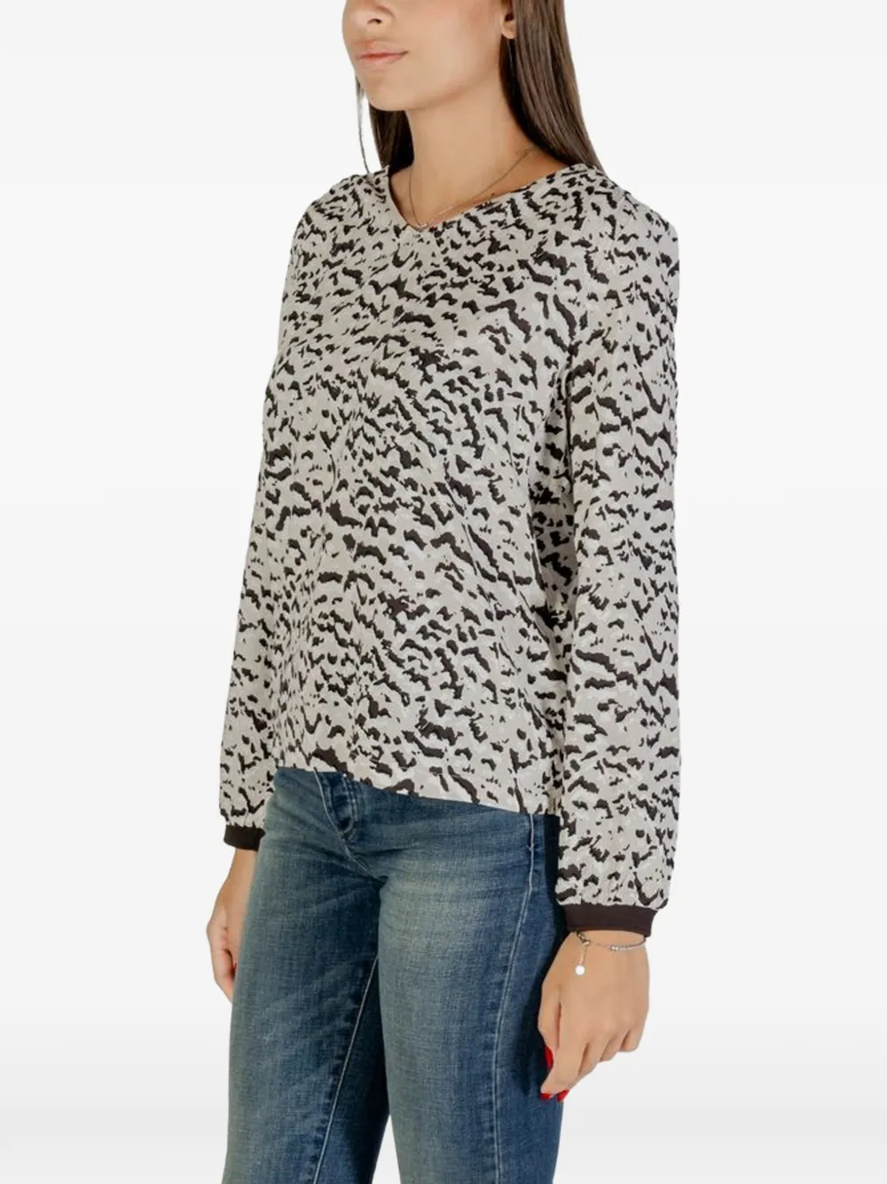 Street One abstract-print long-sleeve blouse Beige