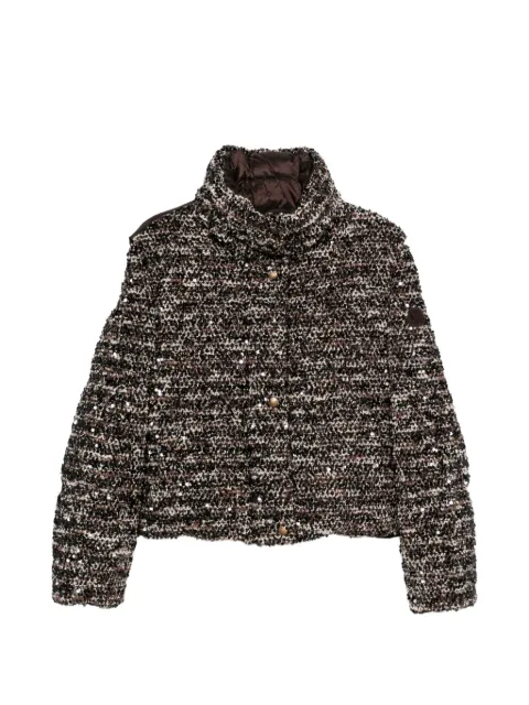 Moncler tweed-jakke med pailletudsmykning