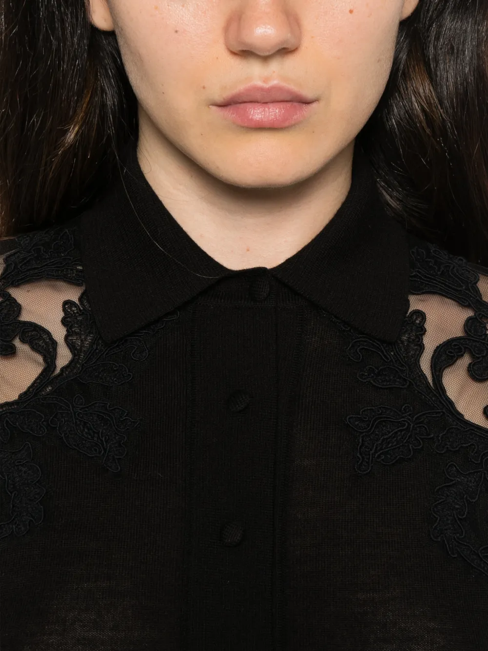 Ermanno Scervino lace-panelled wool cardigan Zwart