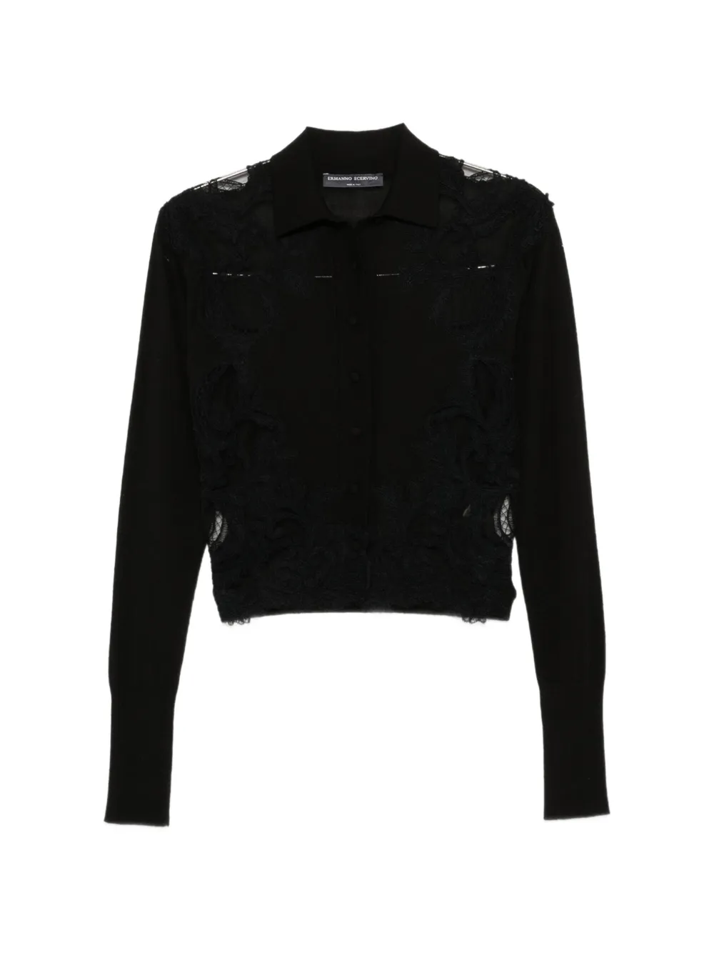 Ermanno Scervino lace-panelled wool cardigan - Schwarz
