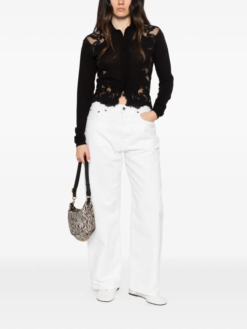 Ermanno Scervino lace-panelled wool cardigan Zwart