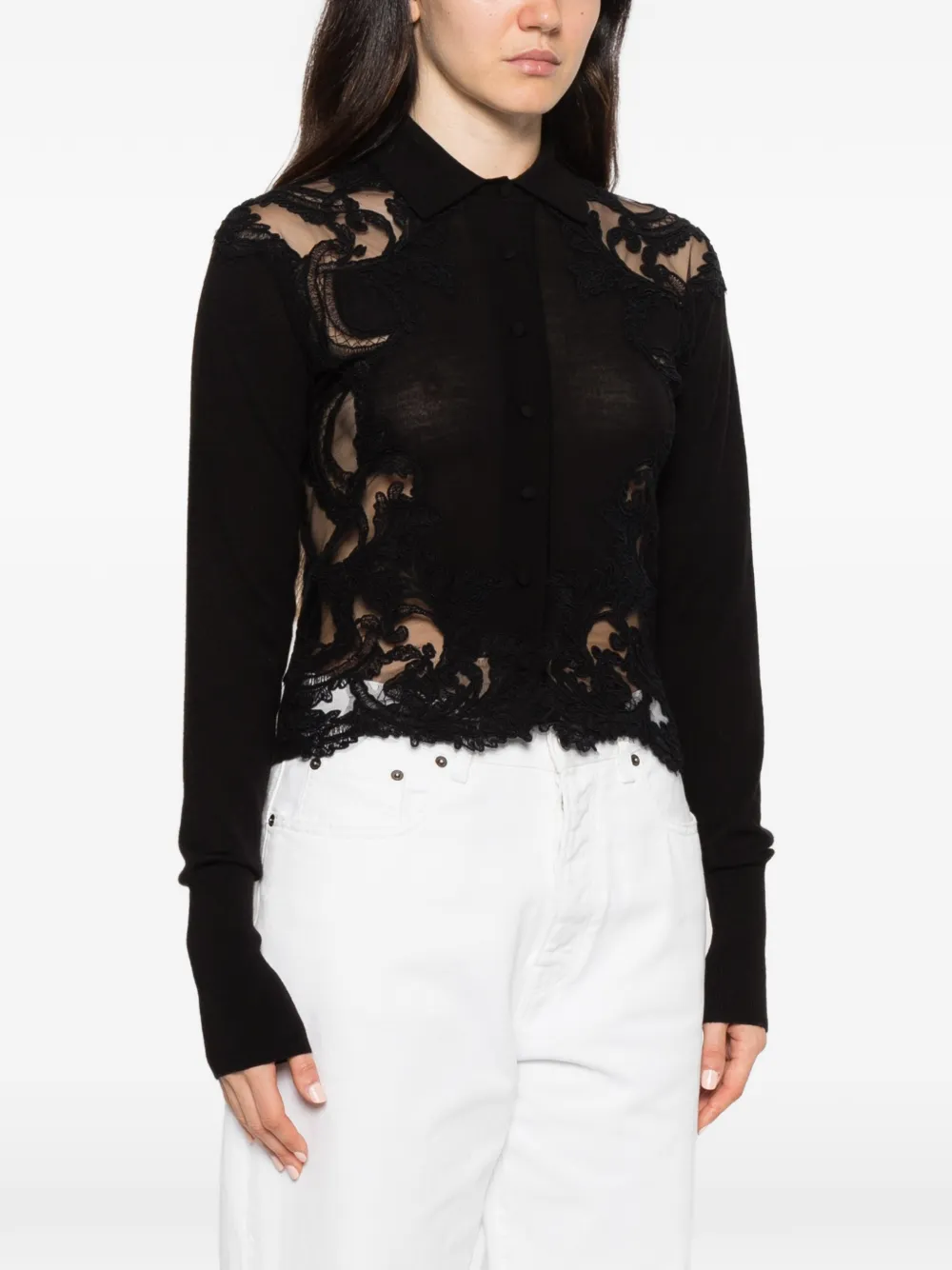 Ermanno Scervino lace-panelled wool cardigan Zwart