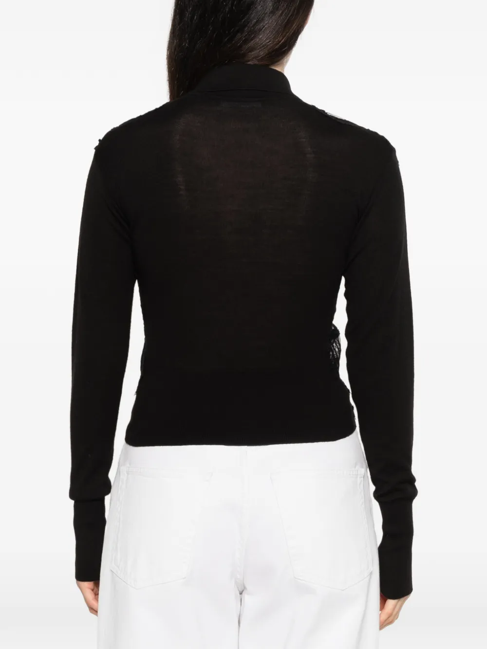Ermanno Scervino lace-panelled wool cardigan Zwart
