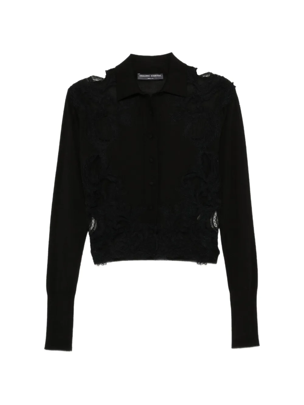 Ermanno Scervino lace-panelled wool cardigan - Nero