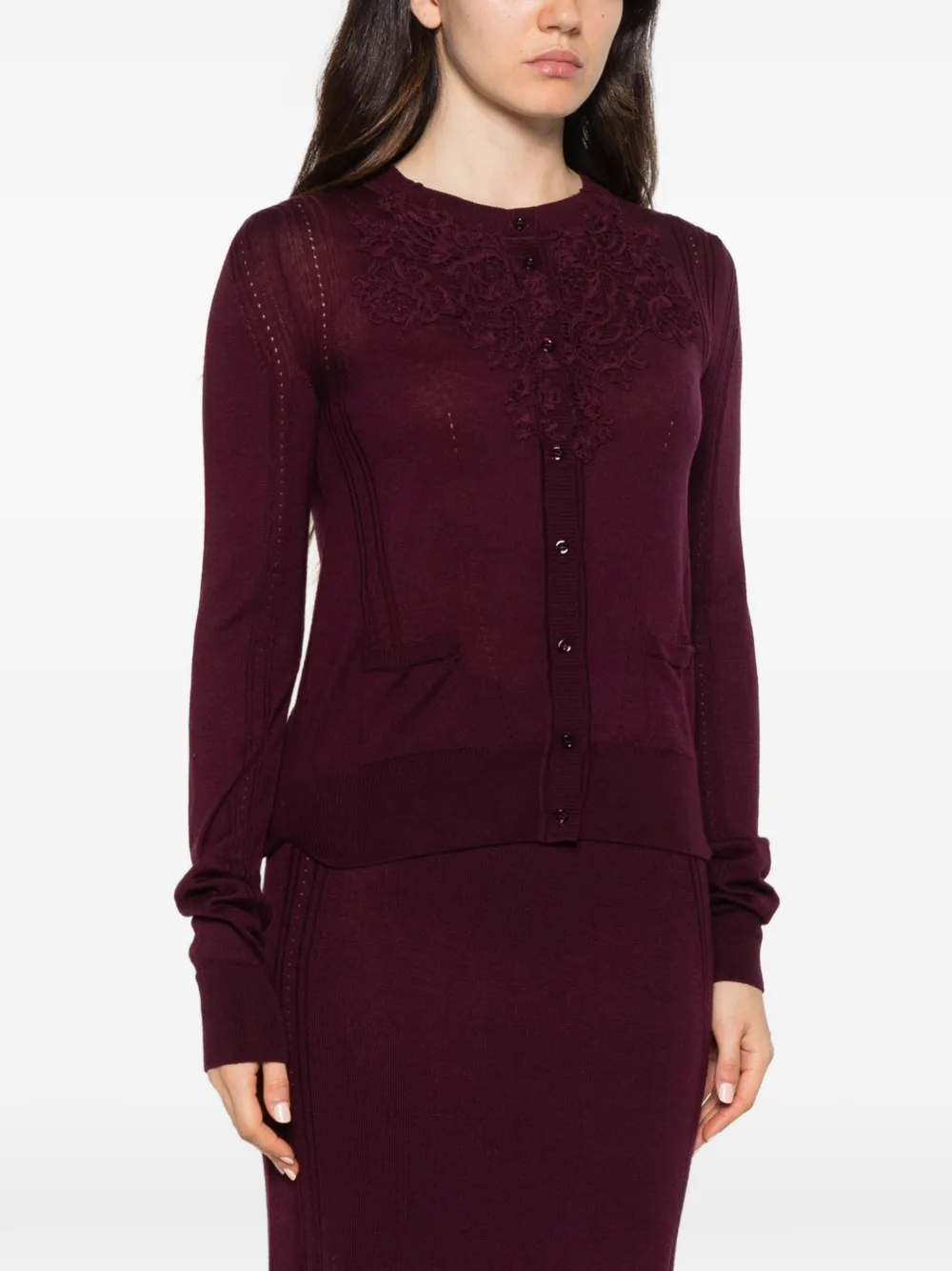 Ermanno Scervino embroidered-detailing fine-knit cardigan Paars