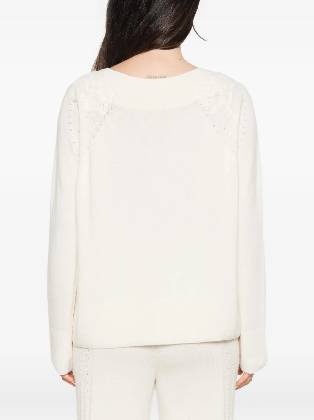 Ermanno Scervino lace-trimmed pointelle-knit sweater Wit