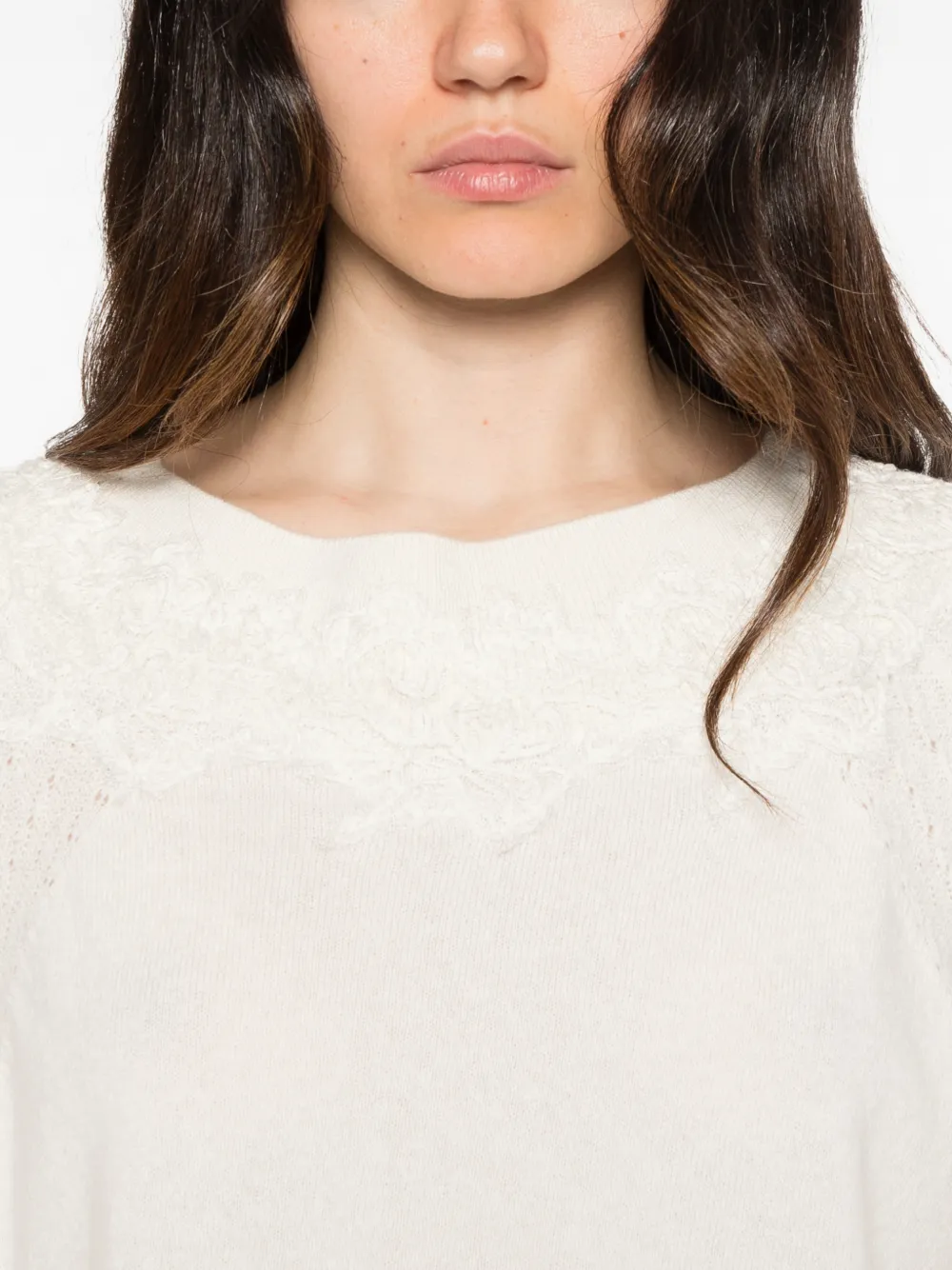 Ermanno Scervino lace-trimmed pointelle-knit sweater Wit