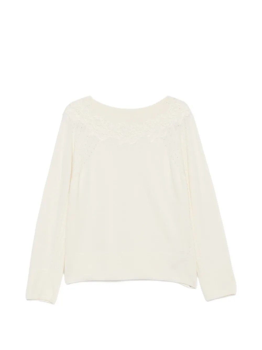 Ermanno Scervino lace-trimmed pointelle-knit sweater - Weiß