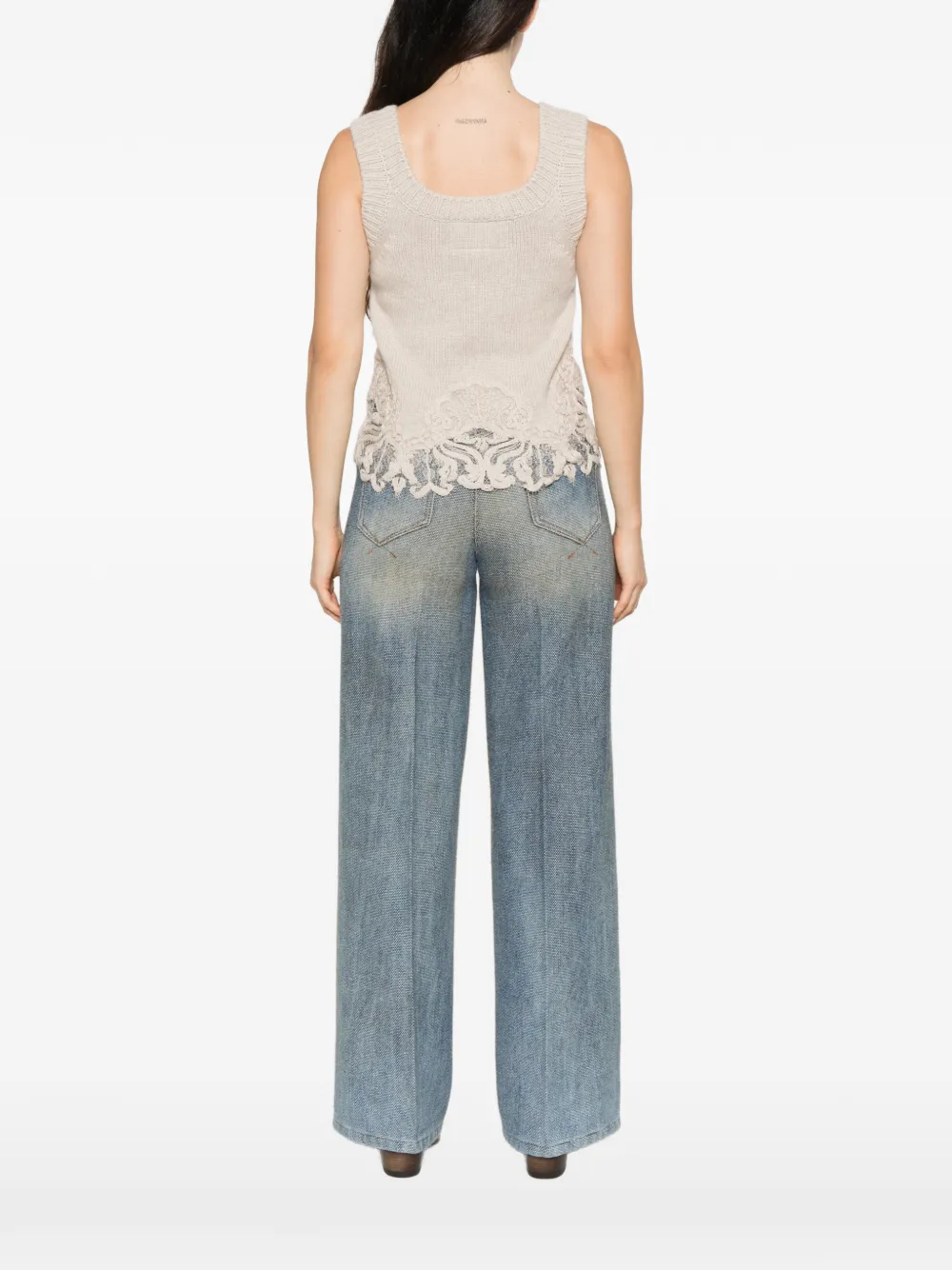 Ermanno Scervino lace-trim knitted top Beige