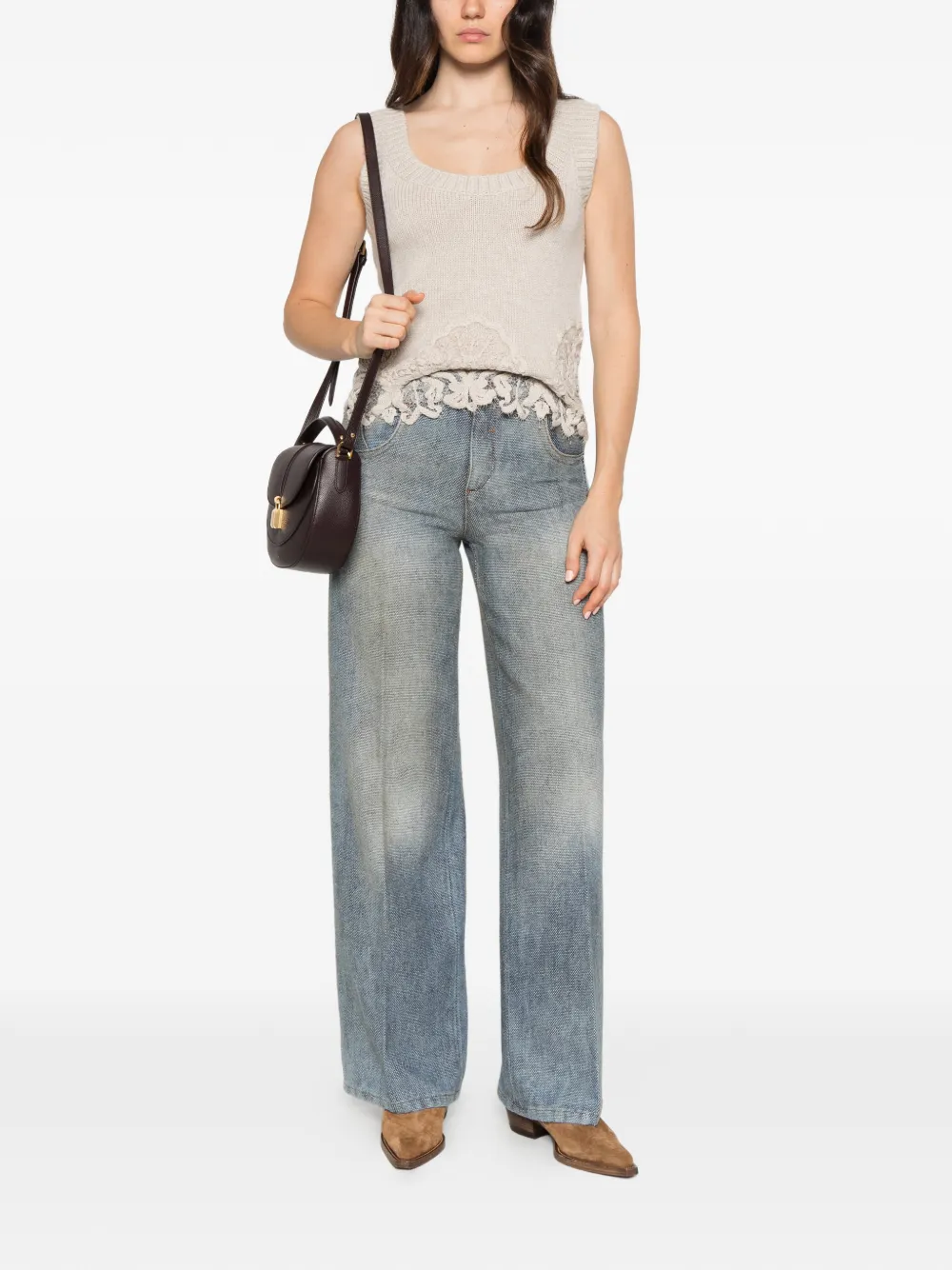 Ermanno Scervino lace-trim knitted top Beige
