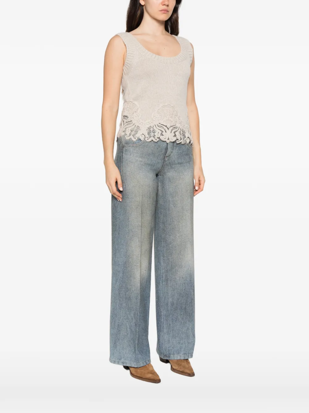 Ermanno Scervino lace-trim knitted top Beige