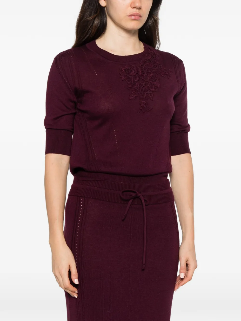 Ermanno Scervino lace-embellished short-sleeve sweater Paars