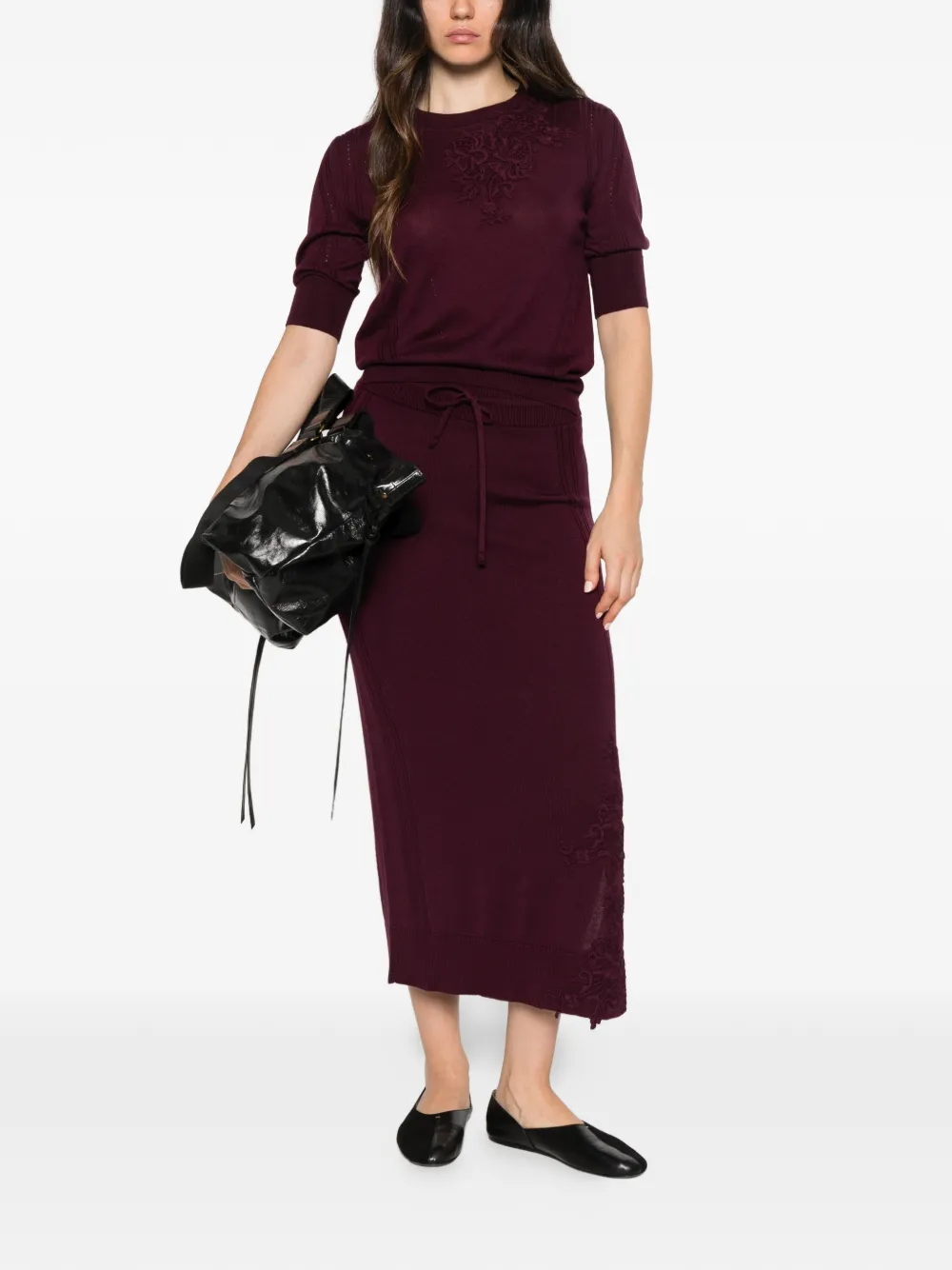 Ermanno Scervino lace-embellished short-sleeve sweater Paars