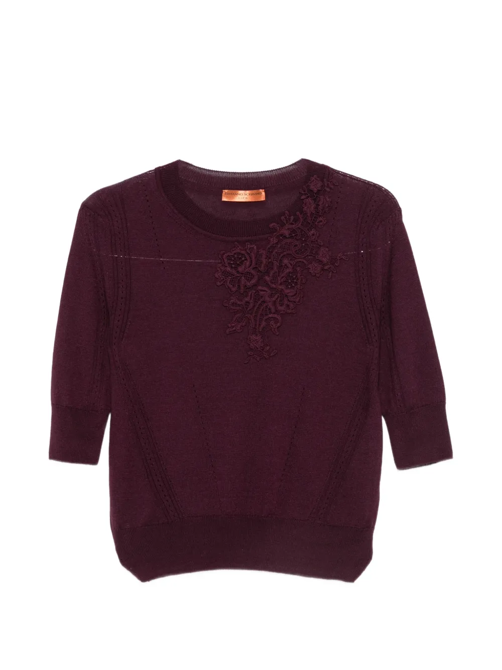 Ermanno Scervino lace-embellished short-sleeve sweater Paars