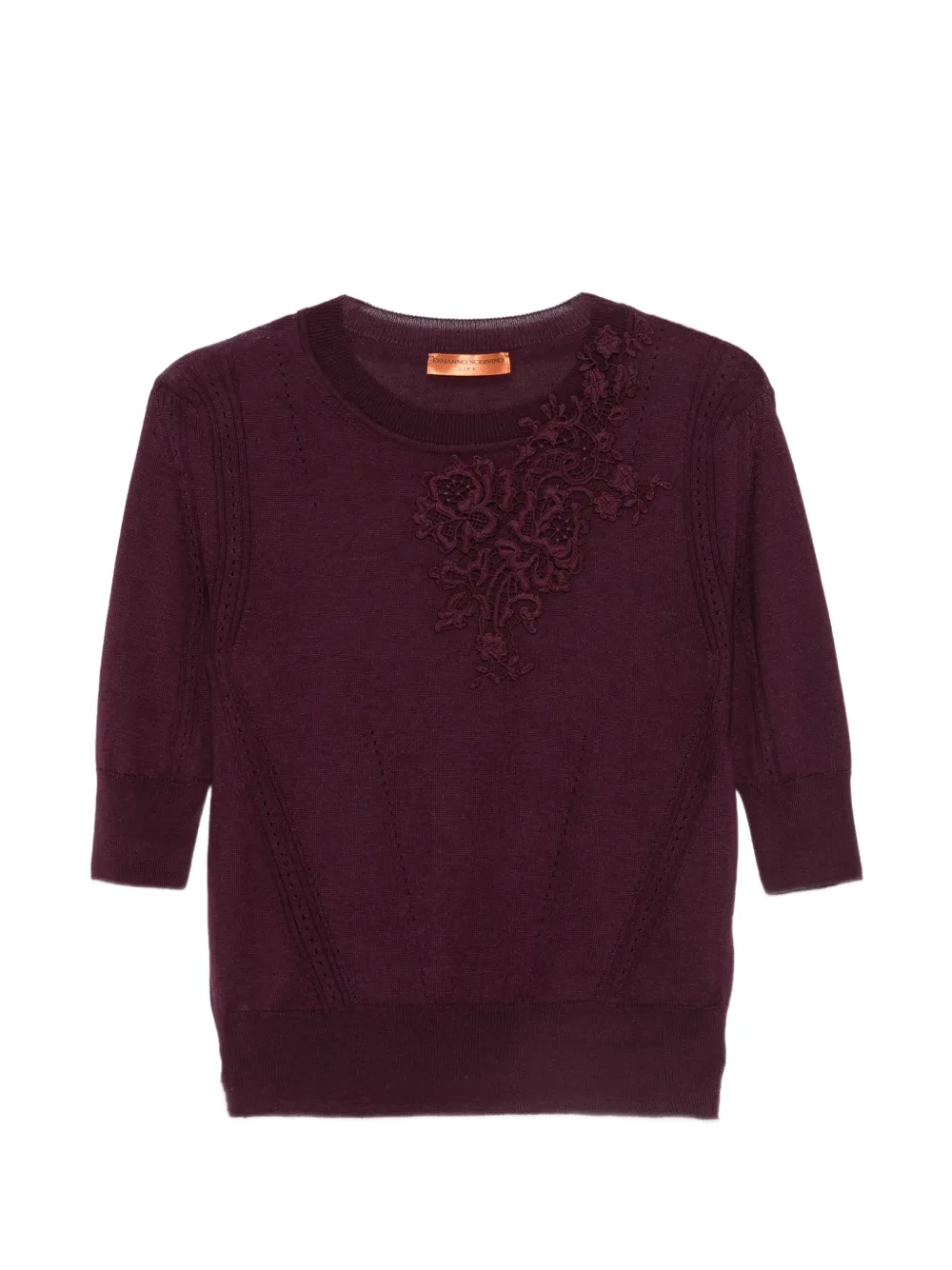 Ermanno Scervino lace-embellished short-sleeve sweater Paars
