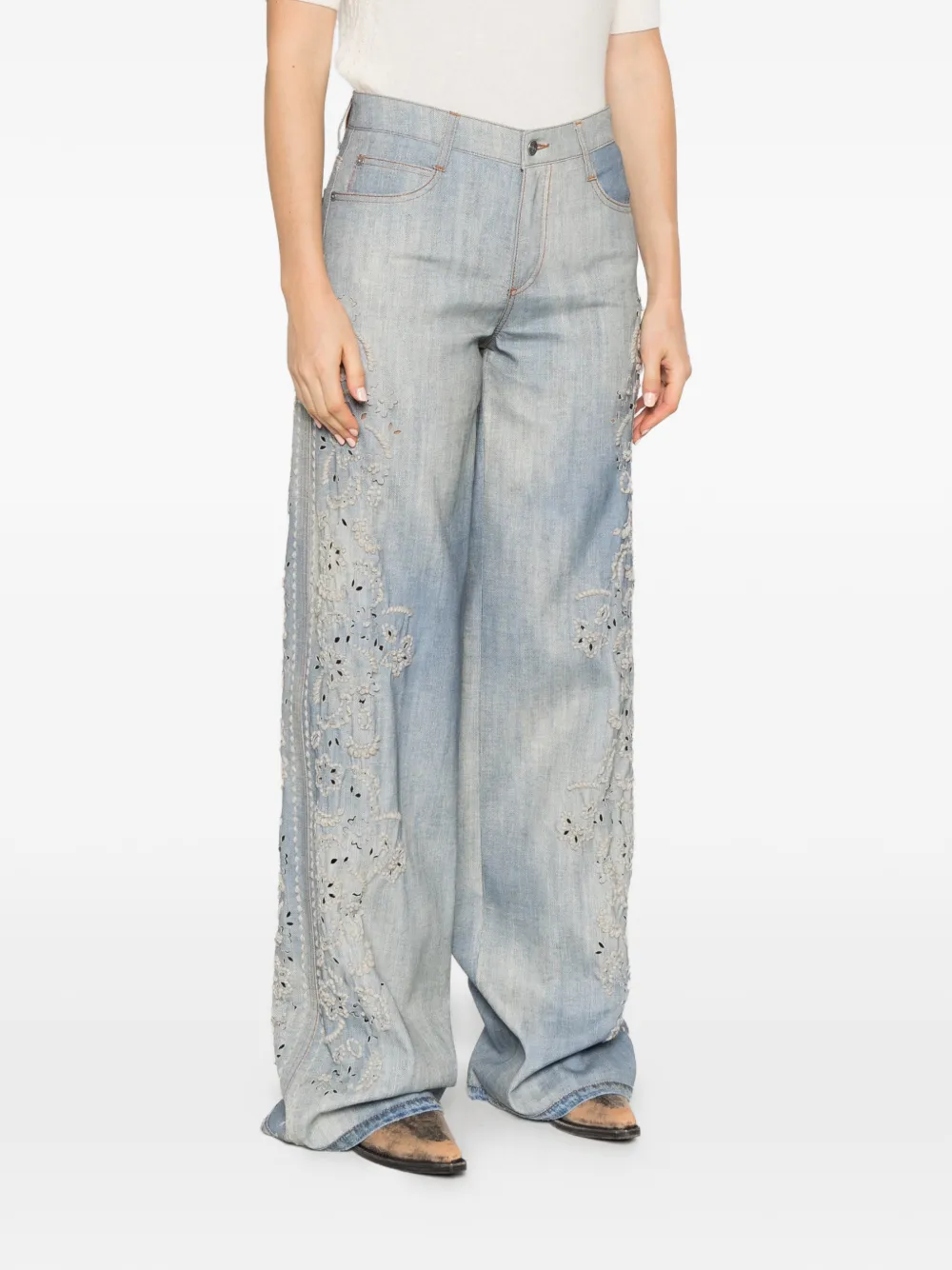 Ermanno Scervino broderie-anglaise wide-leg jeans Blauw