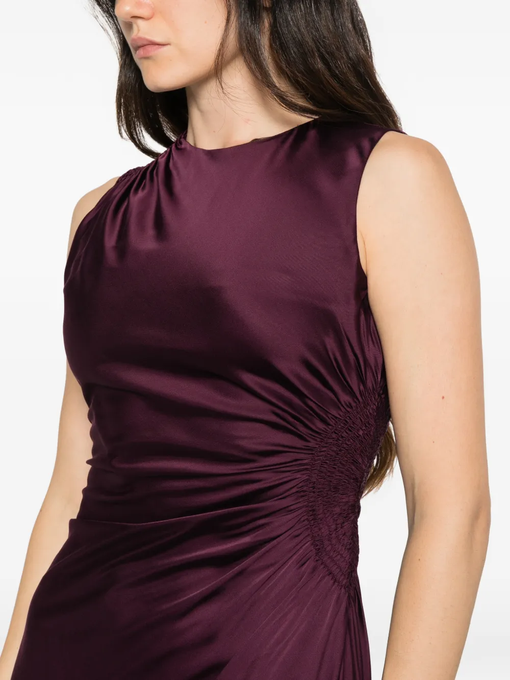 Ermanno Scervino lace-trim ruched-detailing midi dress Paars