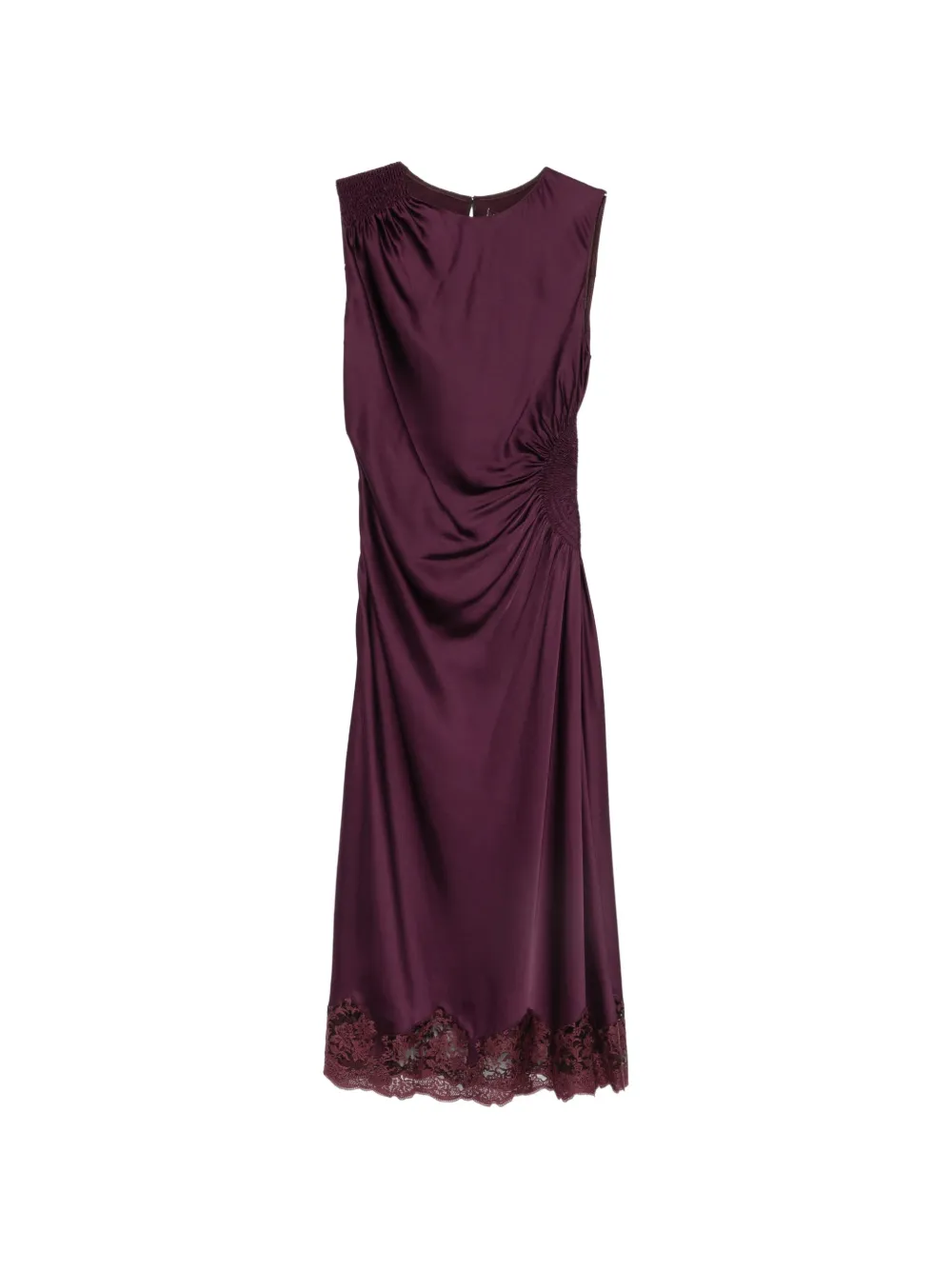 Ermanno Scervino lace-trim ruched-detailing midi dress Paars